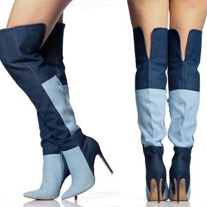 SHOE REPUBLIC / 7.5 Blue denim over the knee boots #denimboots
